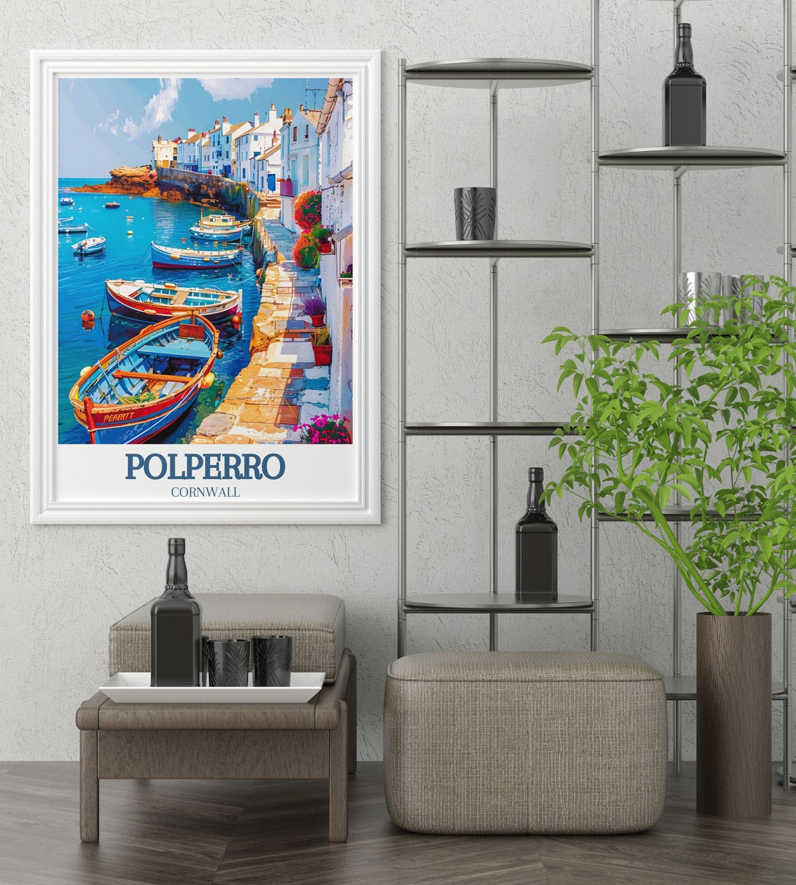 Polperro Harbour Colourful Fishing Boats Cornwall Waterfront Poster - Image 2