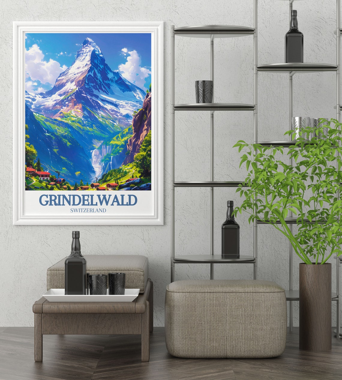 Grindelwald Village Cable Car Alpine Peaks Switzerland Travel Poster - Image 3
