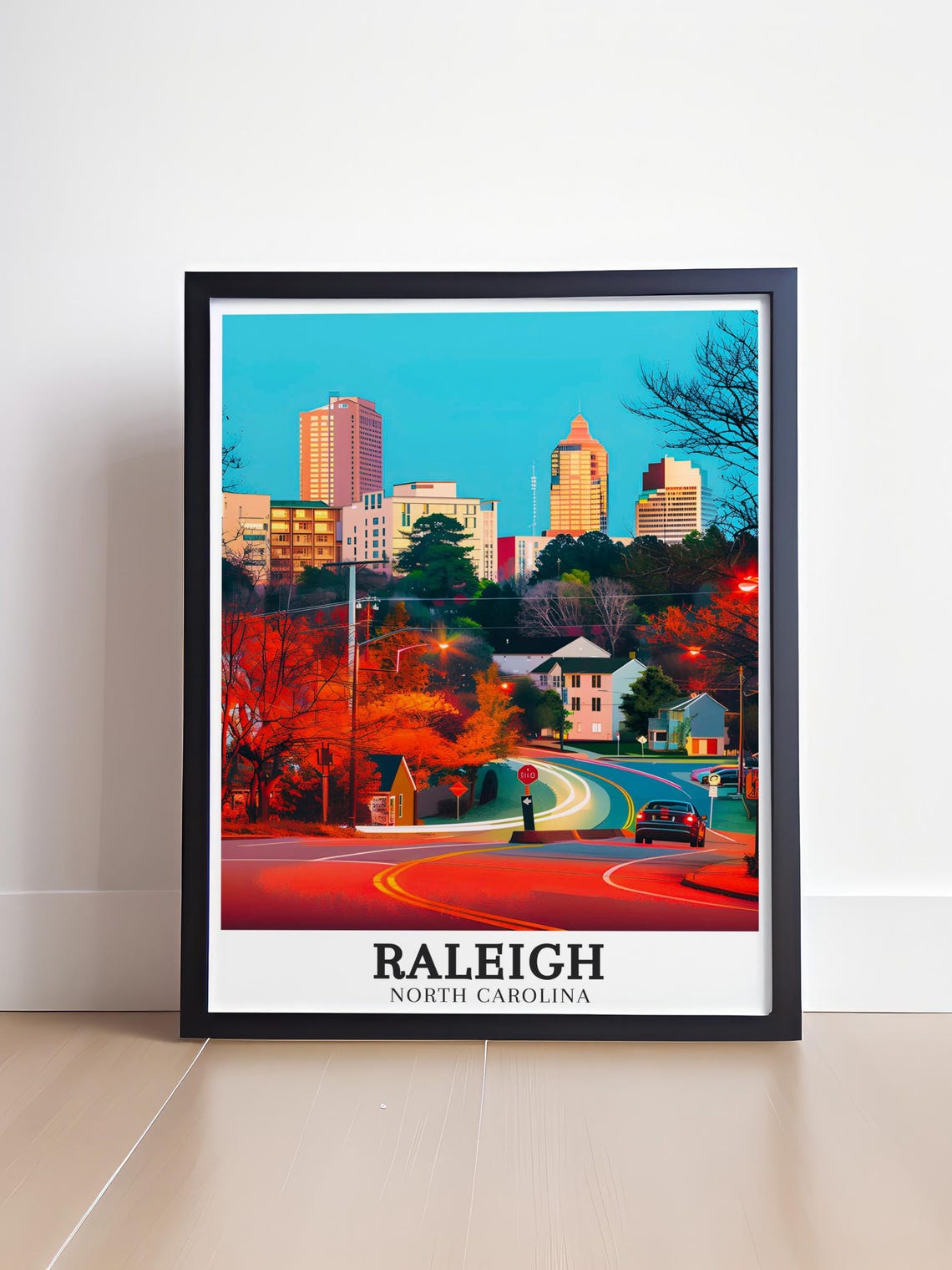 Raleigh North Carolina Autumn Sunset Skyline City Street Poster - Image 4