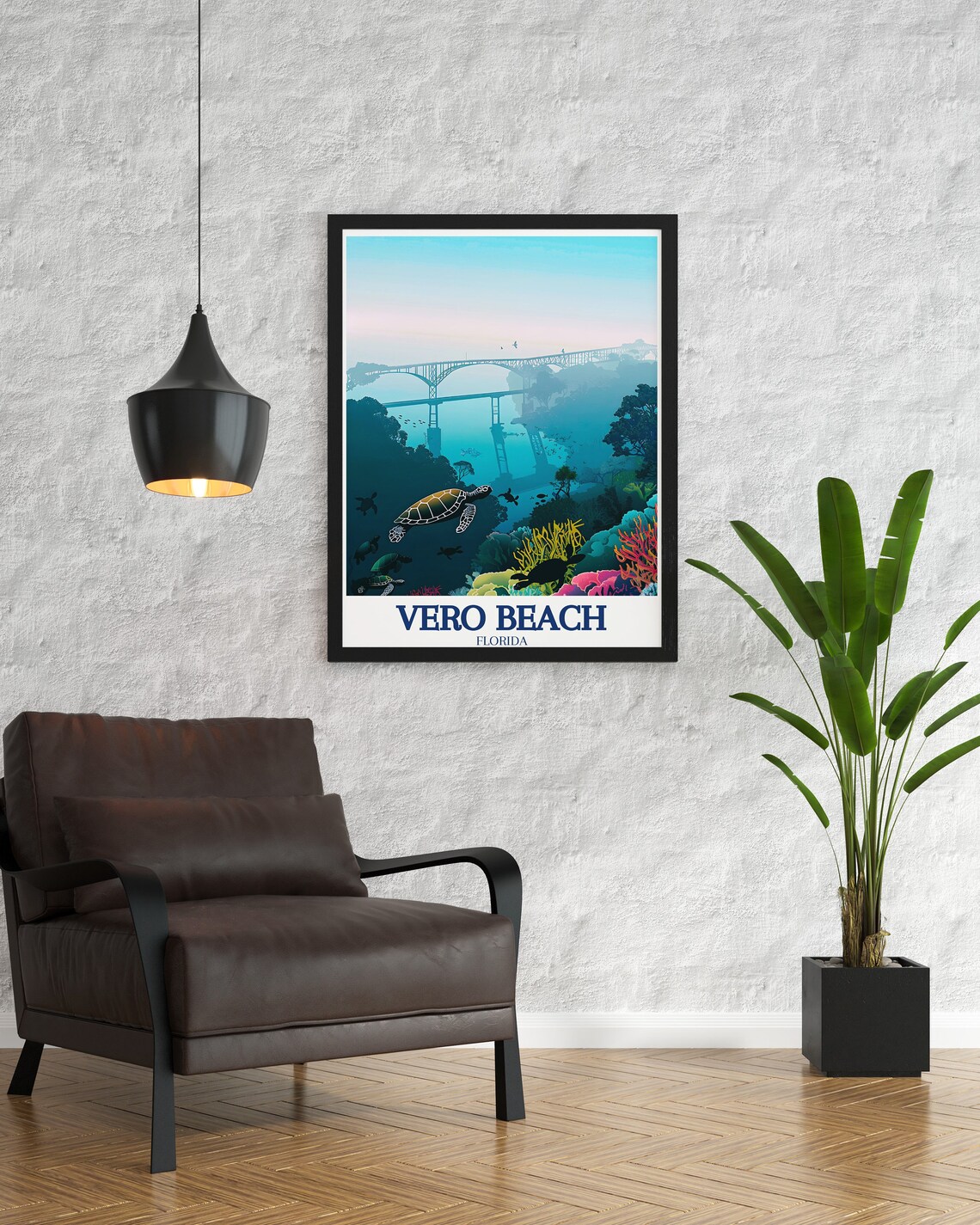 Vero Beach Florida Wabasso Bridge Sea Turtles Coral Reef Travel Poster - Image 3