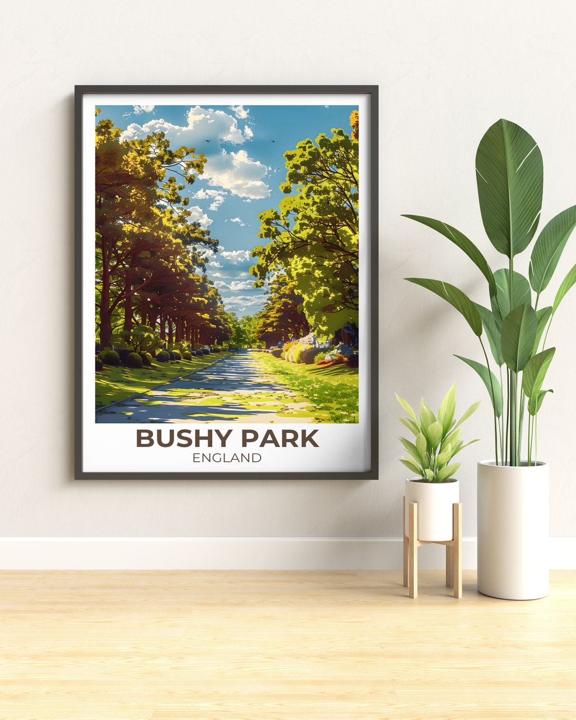 Bushy Park Sunlit Tree Lined Avenue Illustrated England Poster - Image 3