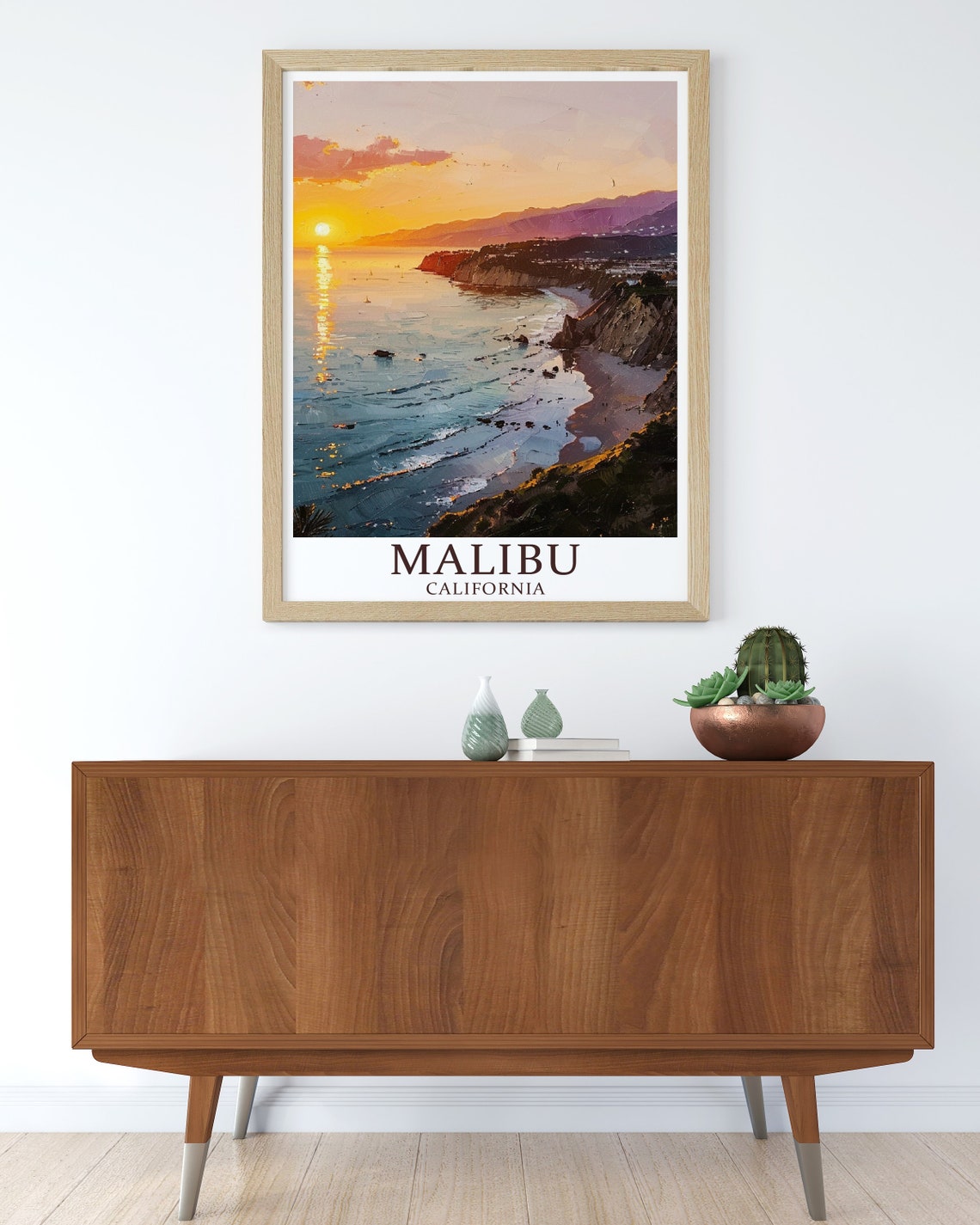 Malibu California Sunset Over Pacific Cliffs Beach Art Classic Poster - Image 3