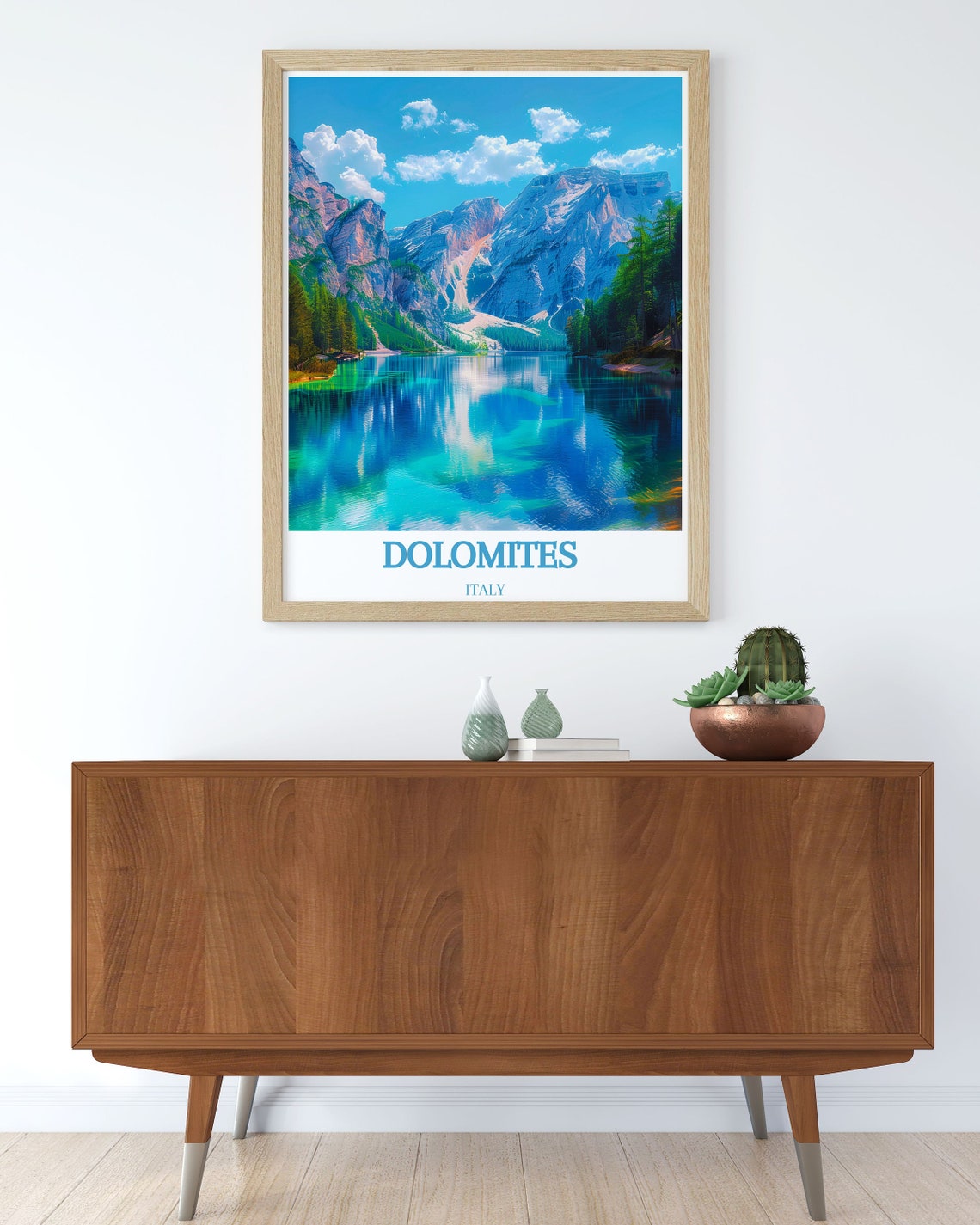 Dolomites Italy Turquoise Alpine Lake Reflection Scenic Poster - Image 3
