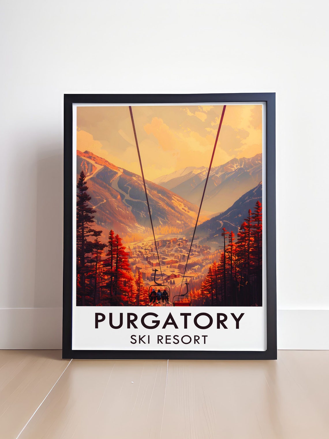 Purgatory Ski Resort Chairlift Over the Valley at Sunset Travel Poster - Image 4