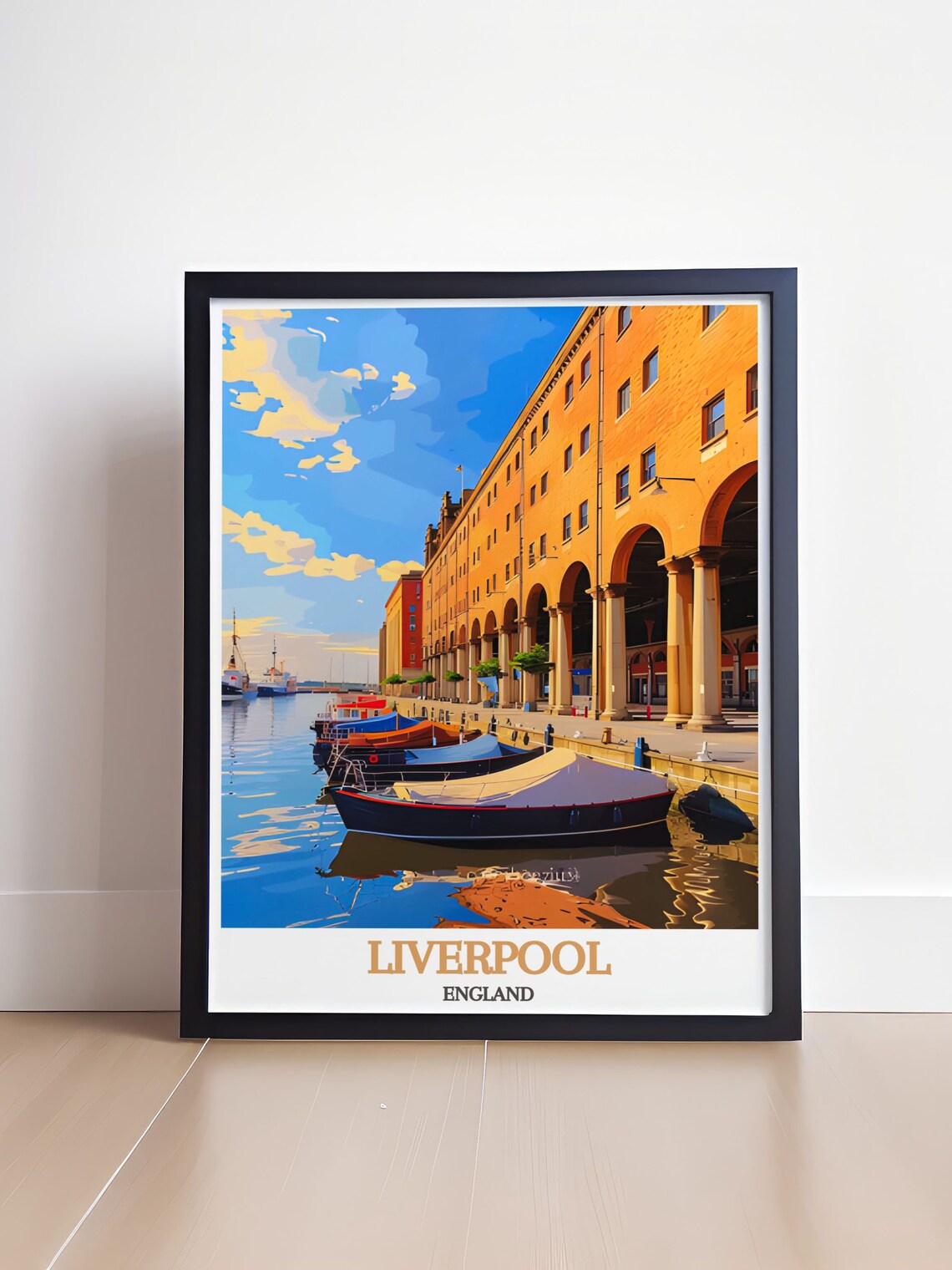 Liverpool England Royal Albert Dock Boats at Golden Sunset Poster - Image 4