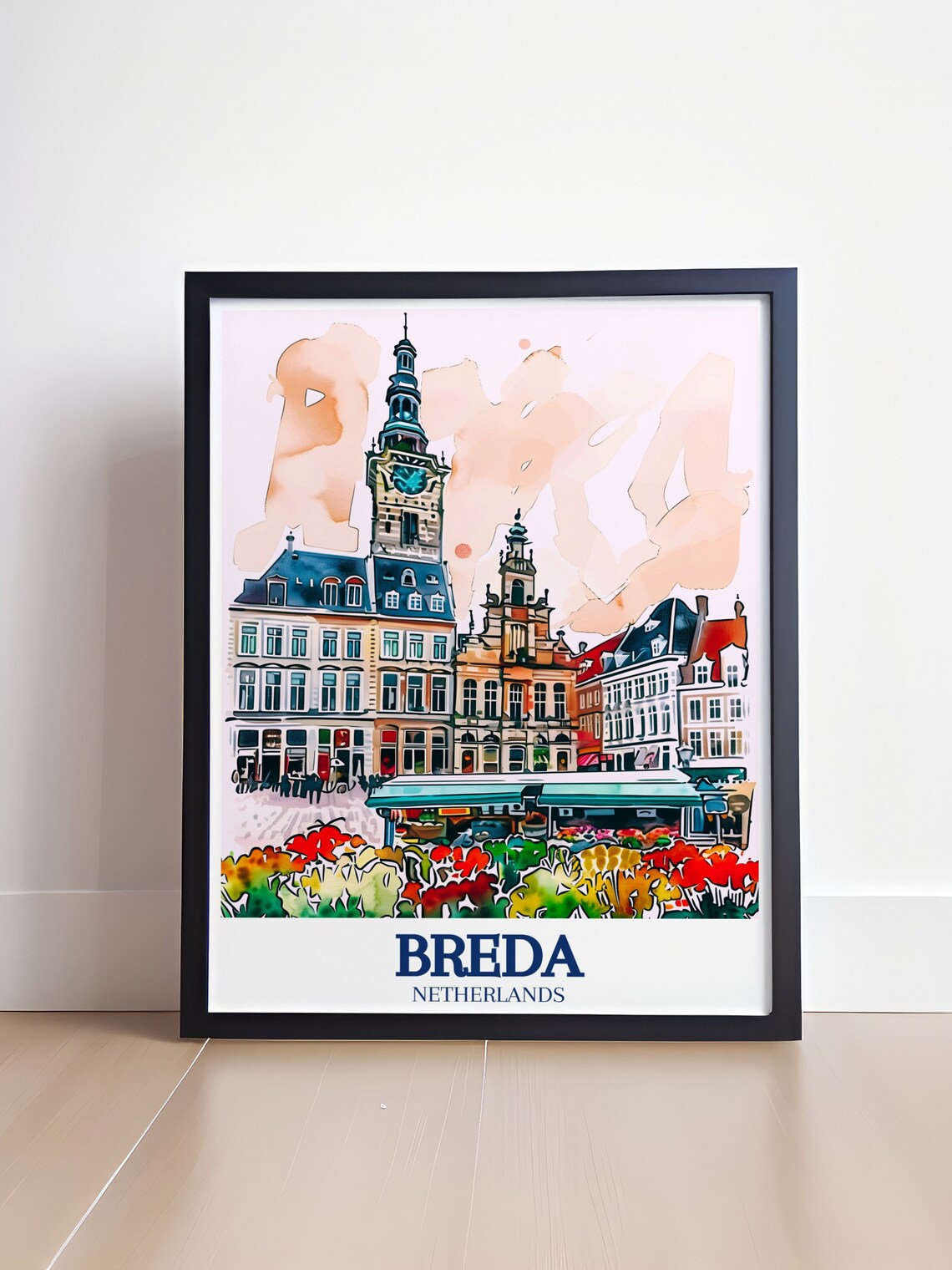 Breda Travel Poster Market Square City Hall Decor Netherlands Travel Gift Grote Market Square City Hall Travel Poster Breda Wall Art - Image 4