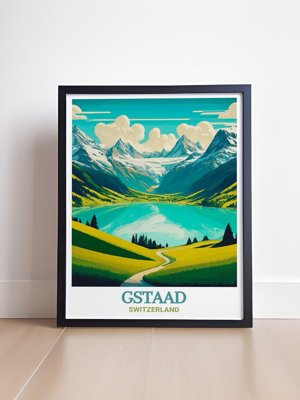 Gstaad Switzerland Lake Lauenen Alpine View Vintage Travel Poster - Image 4
