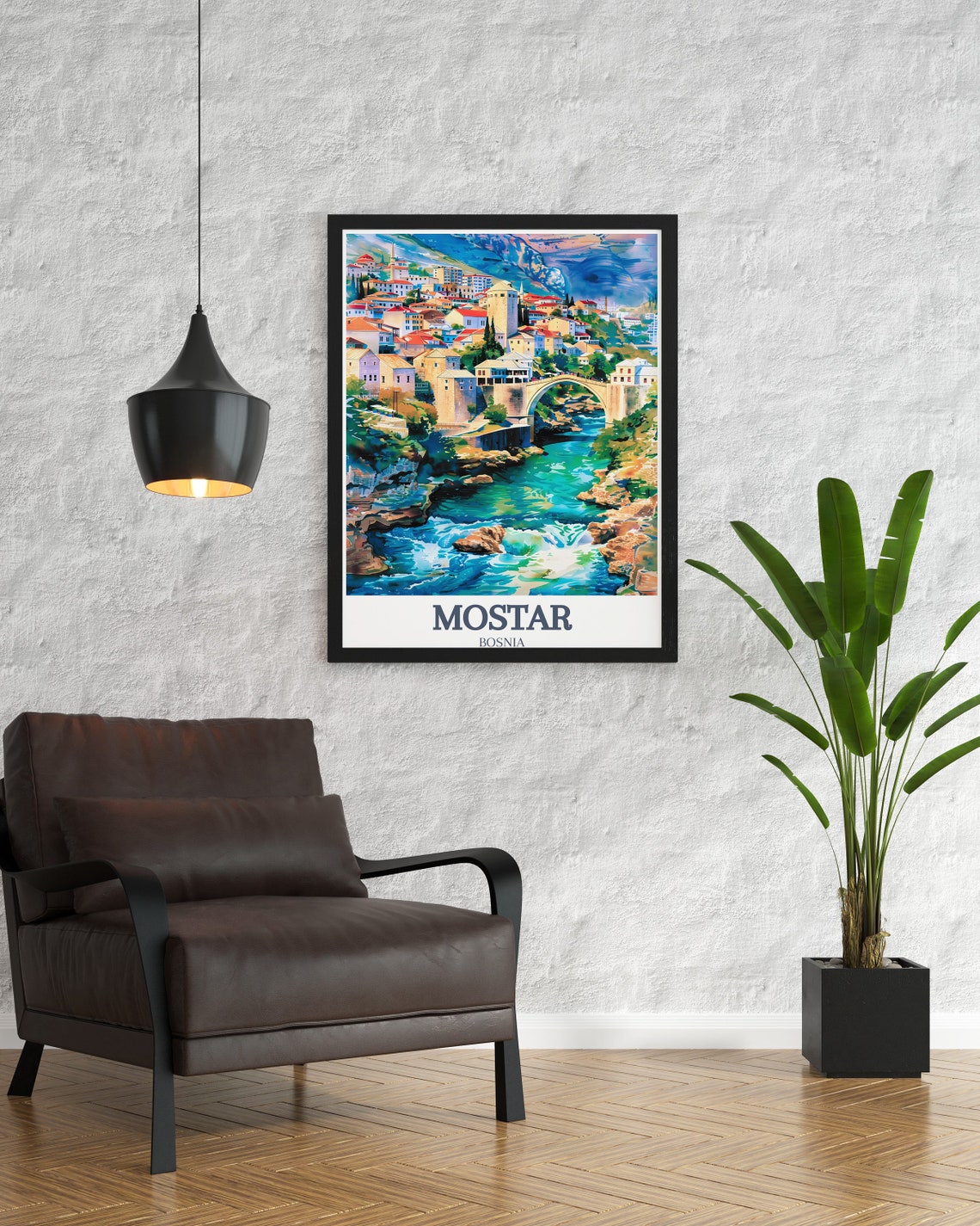 Mostar Stari Most Old Bridge Neretva River Travel Art Poster - Image 3