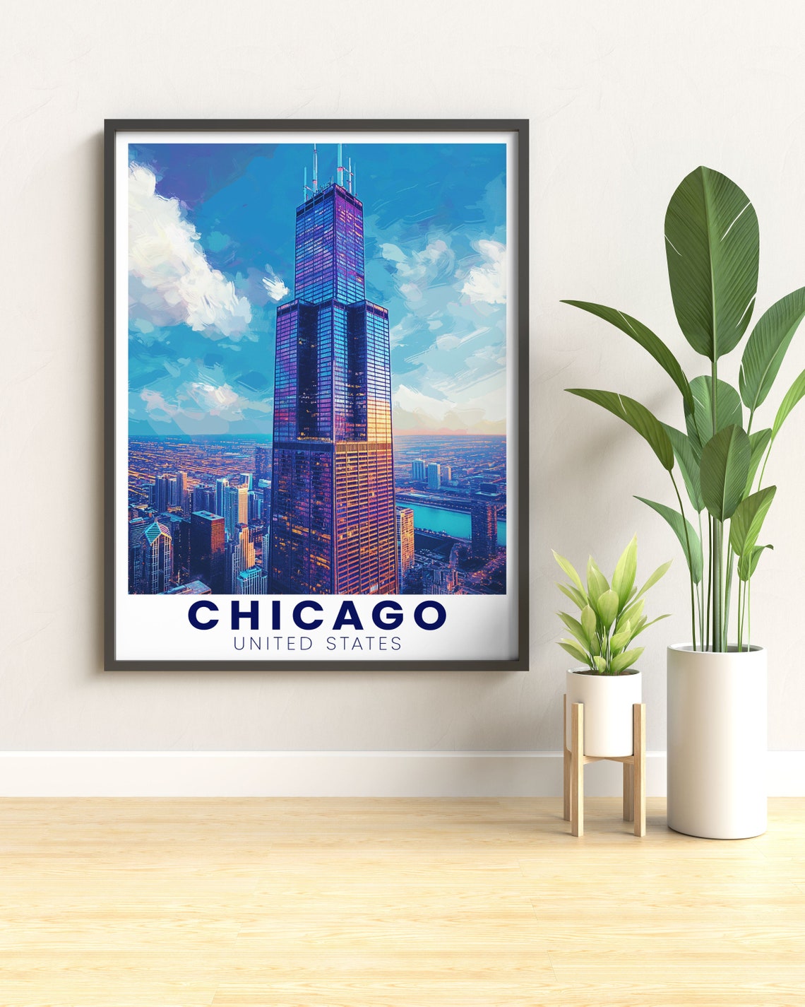 Chicago Willis Tower Skyscraper Sunset United States Travel Poster - Image 2