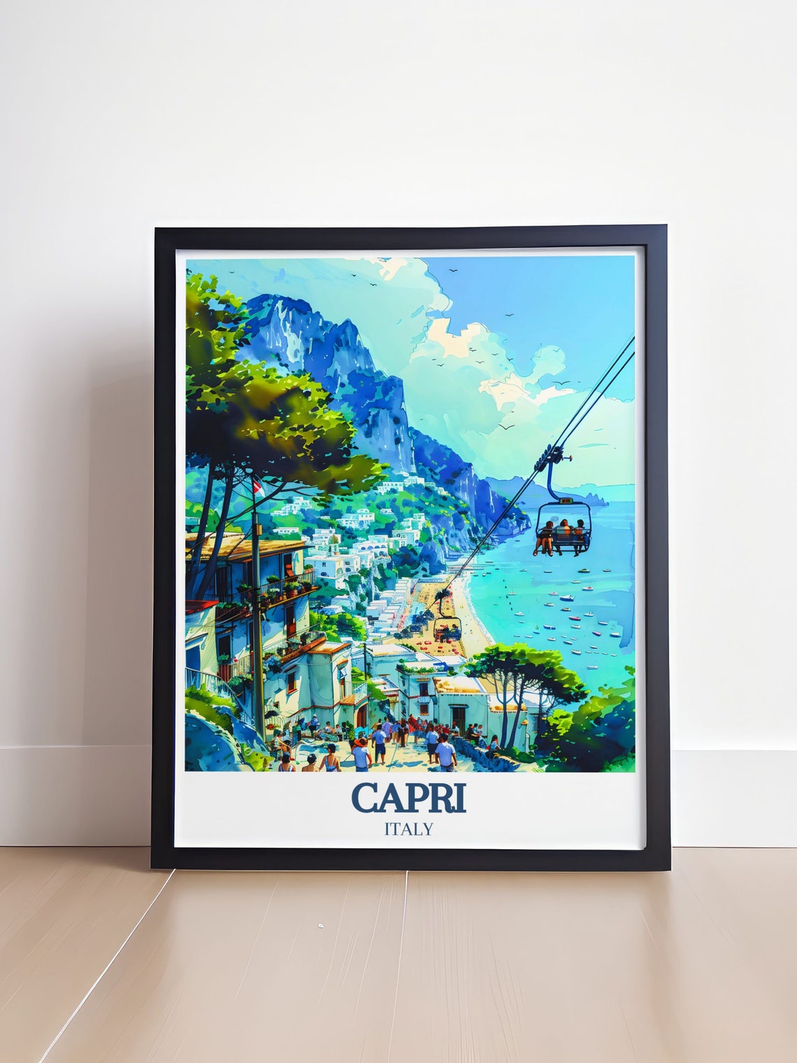 Capri Italy Chairlift Over Turquoise Bay Cliffs Coastline Poster - Image 4