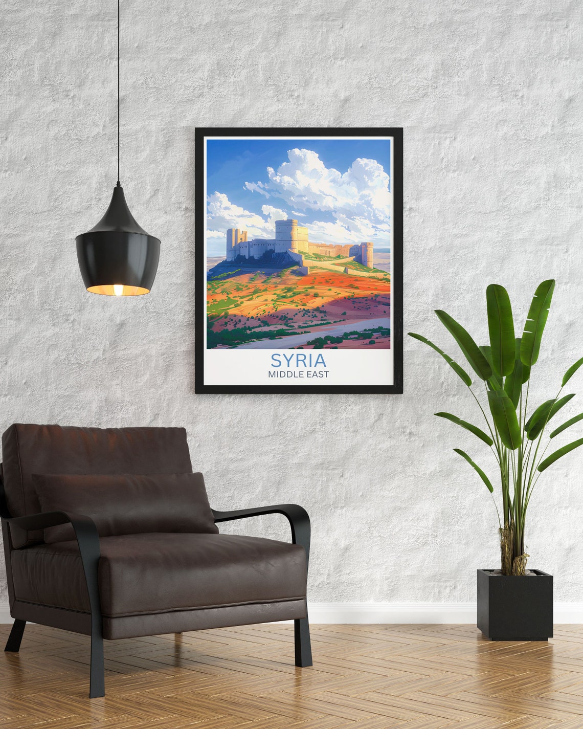 Syria Medieval Hilltop Citadel Castle Golden Fields Travel Poster - Image 3