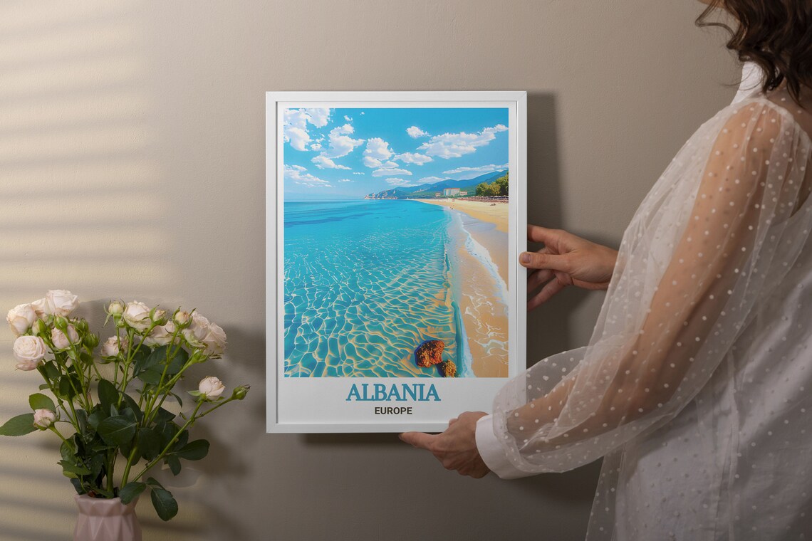 Albania Dhermi Beach Turquoise Crystal Water Shore Travel Poster - Image 4