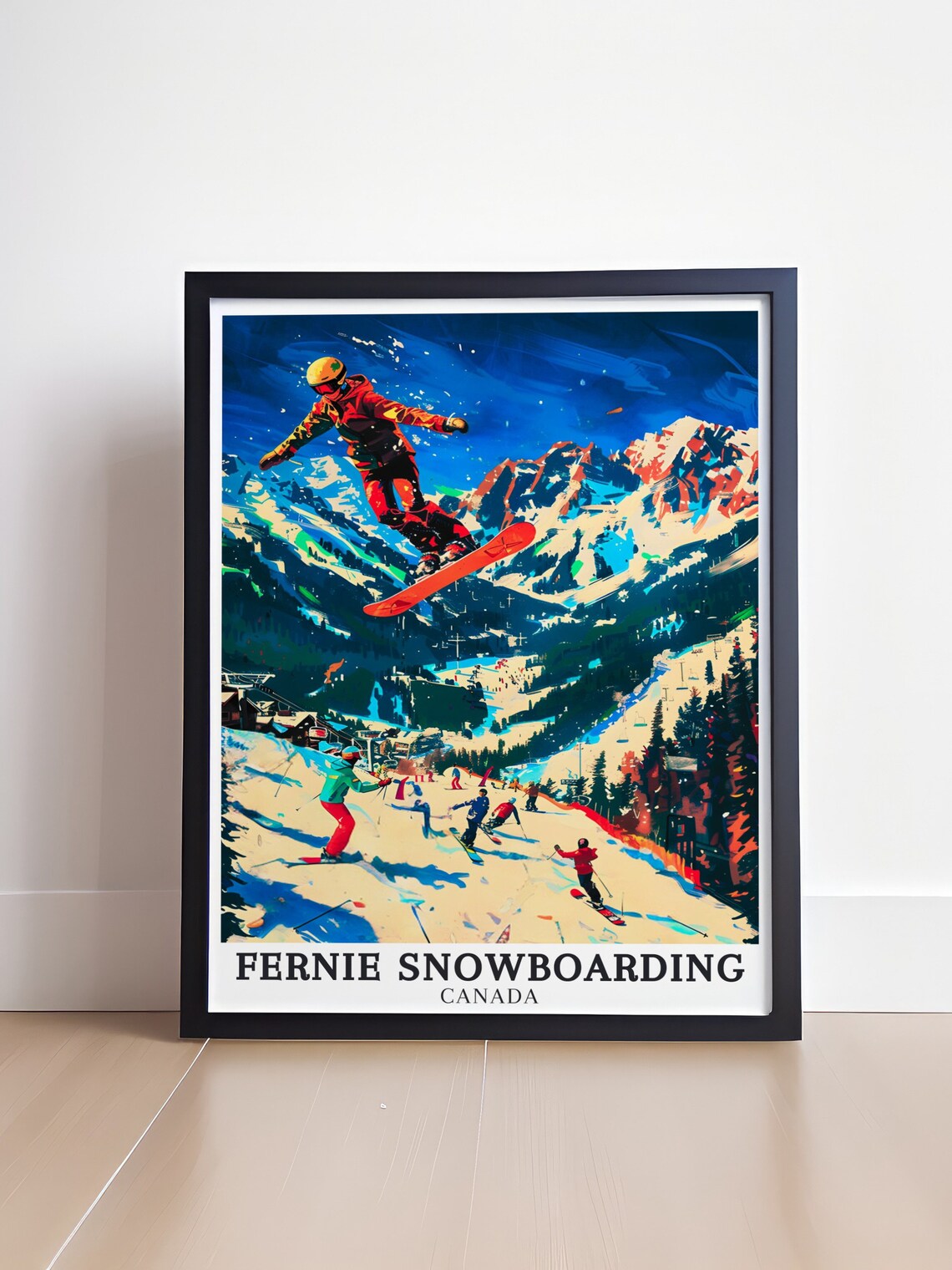 Fernie Snowboarding Canada Snowboarder Jump Colorful Art Poster - Image 4