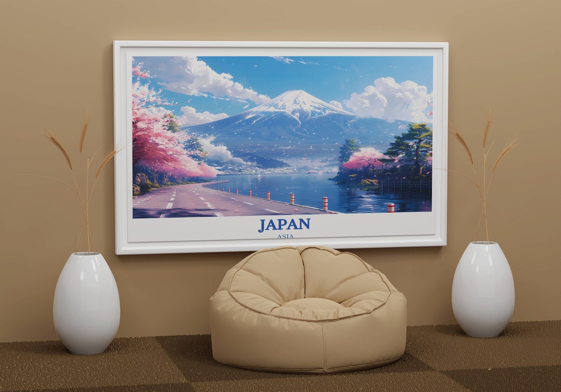 Mount Fuji Japan Cherry Blossom Lakeside Scenic Travel Poster - Image 2