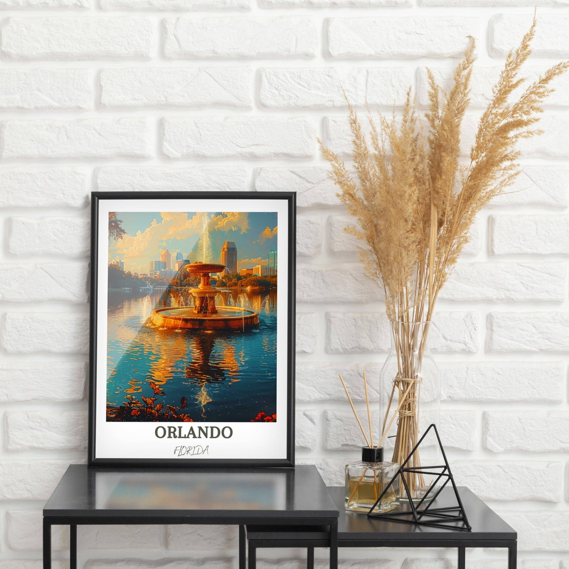 Lake Eola Park Fountain Sunset Glow Over Orlando Florida Poster - Image 2