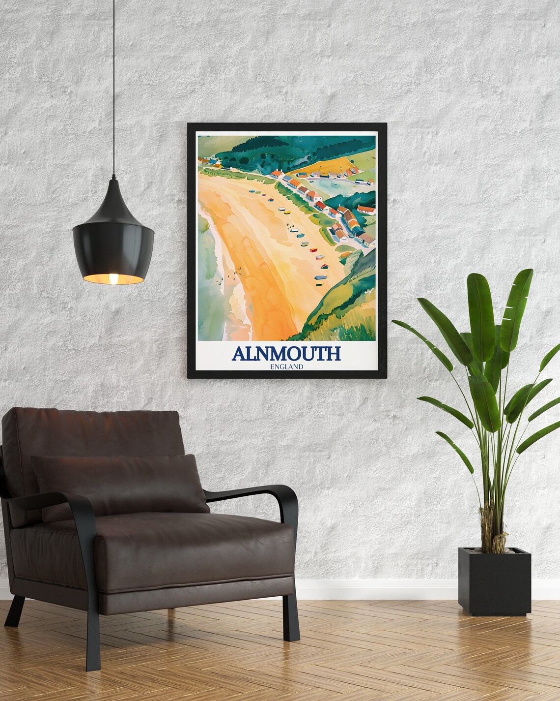 Alnmouth England Aerial Beach Village Watercolor Travel Poster - Image 3