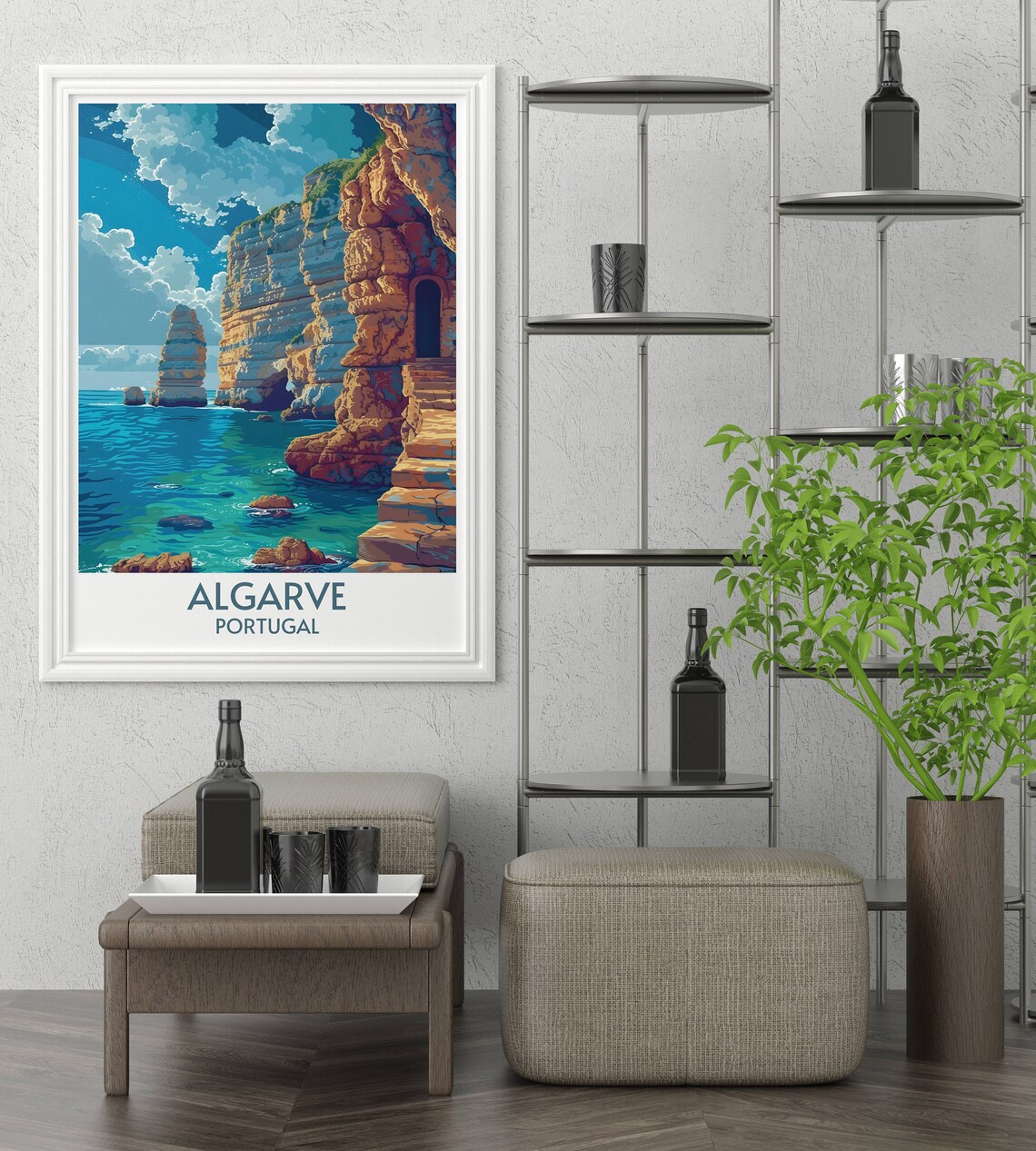 Algarve Portugal Golden Sea Stacks Cliffs Turquoise Sea Travel Poster - Image 3