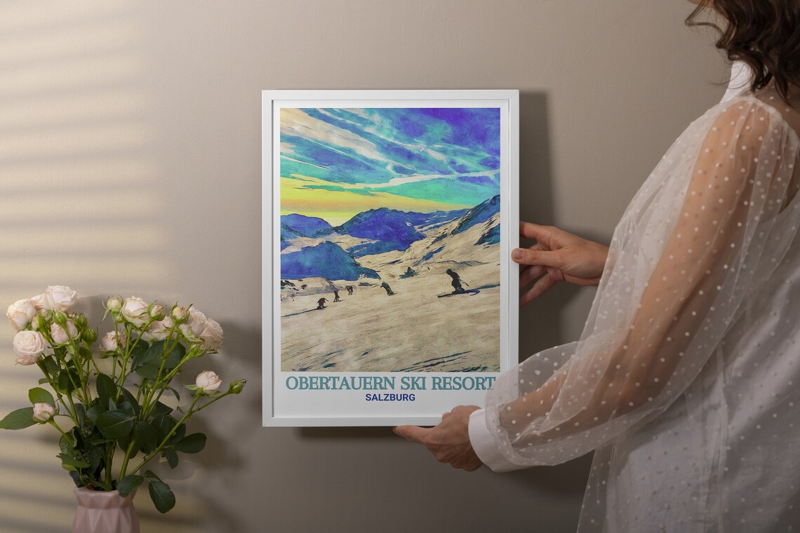 Obertauern Ski Resort Salzburg Snowboarders at Sunset Poster - Image 3