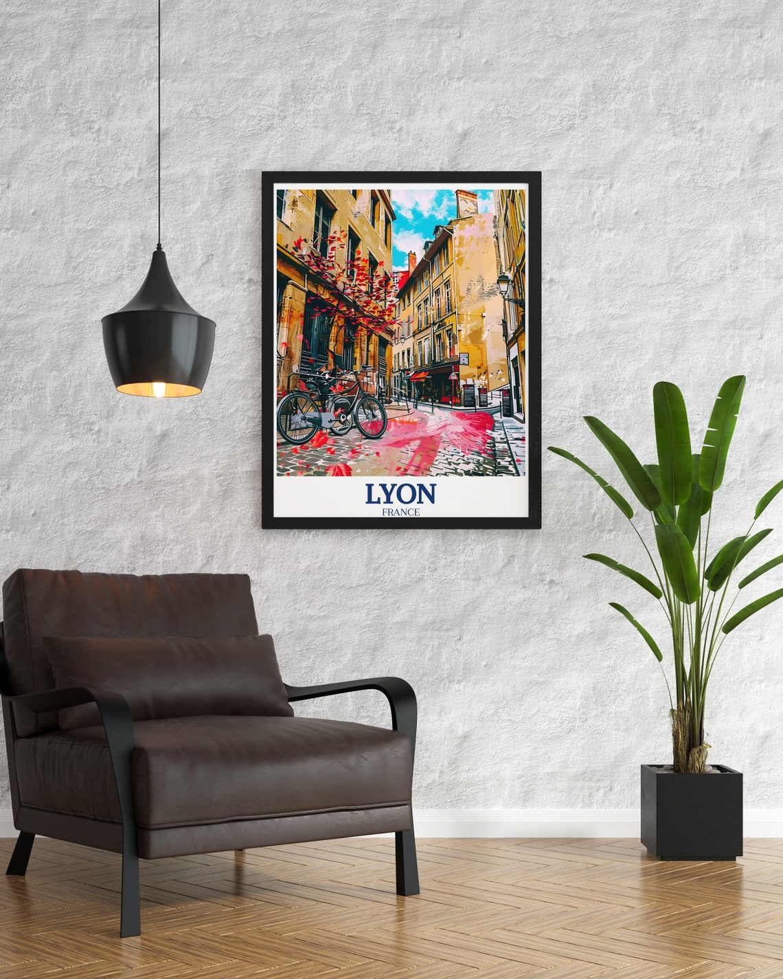 Lyon France Old Town Cobblestone Street With Bicycles Poster - Image 2