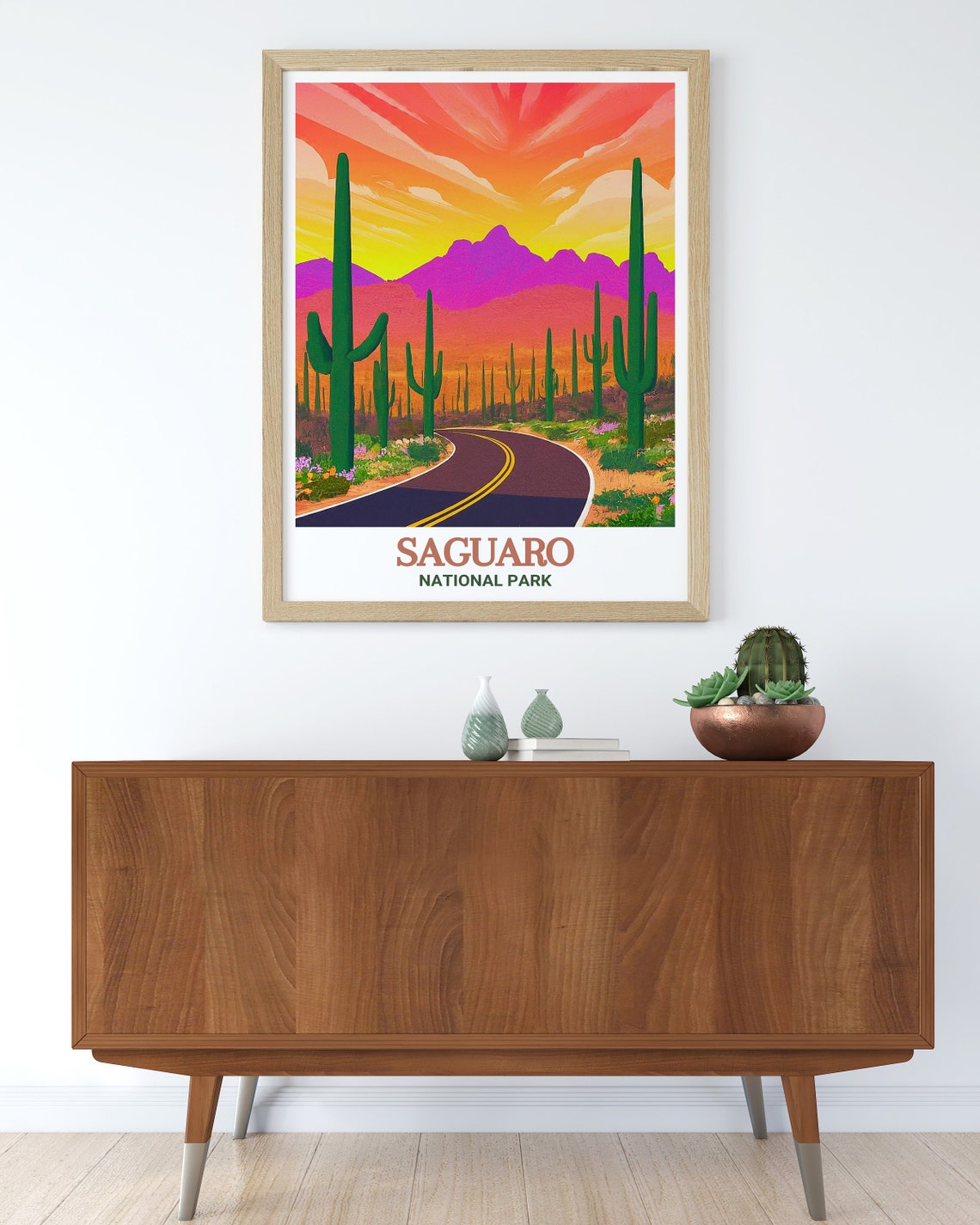Saguaro Sunset Drive Desert Cactus Winding Road Vista View Poster - Image 3