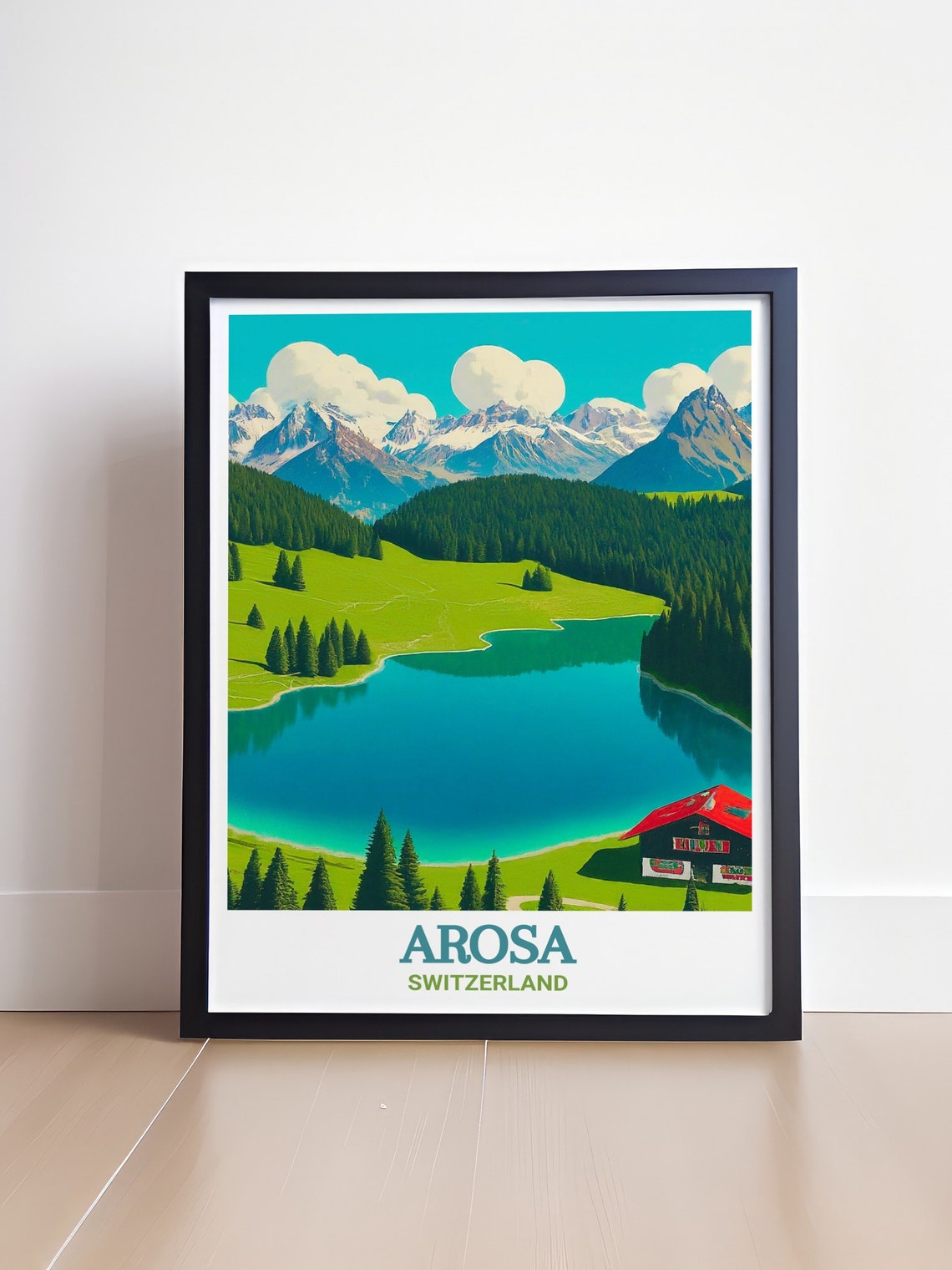 Arosa Switzerland Turquoise Alpine Lake Chalet Mountain Poster - Image 4