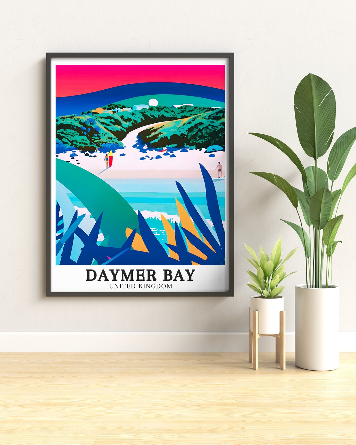 Daymer Bay Surfer Cove Pink Sky Cornwall Beach Travel Poster - Image 2