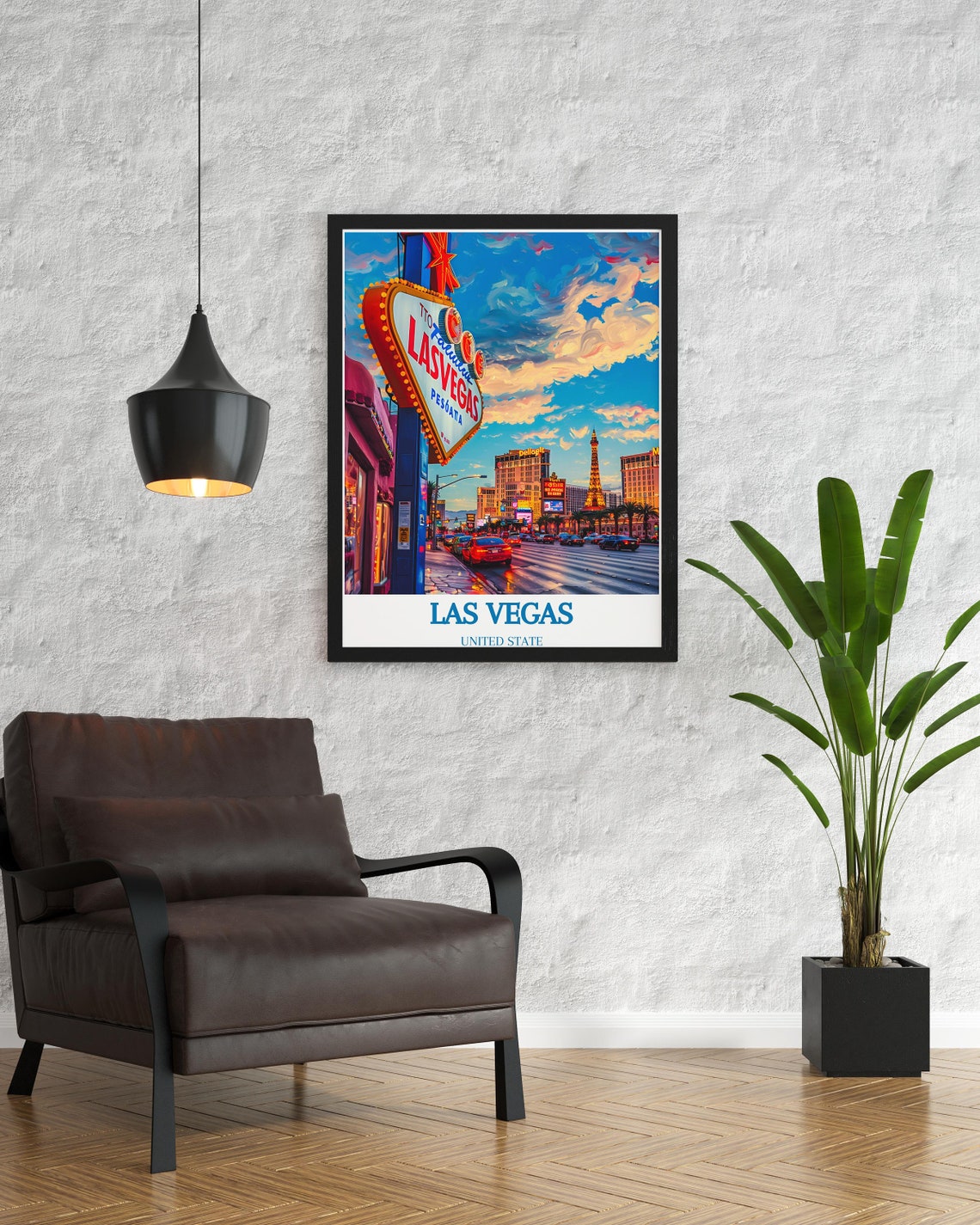 Las Vegas Strip Welcome Sign Eiffel Tower Replica Night Poster - Image 2