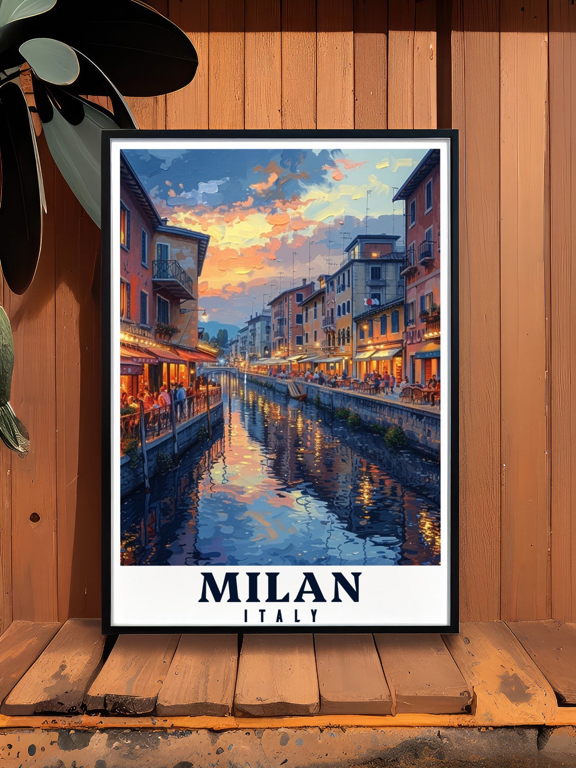 Milan Italy Navigli Canal at Sunset Water Reflections Poster - Image 3