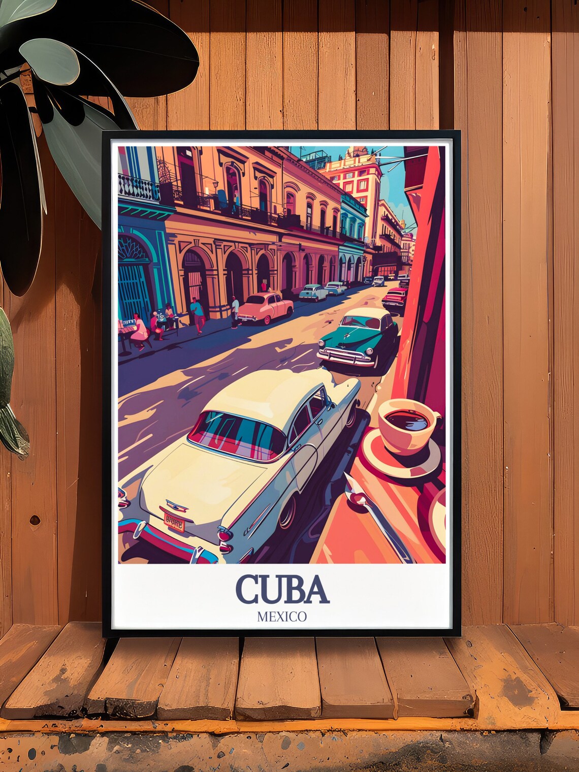 Mexico Cuba Classic Cars Colonial Street Vintage Travel Poster - Image 2