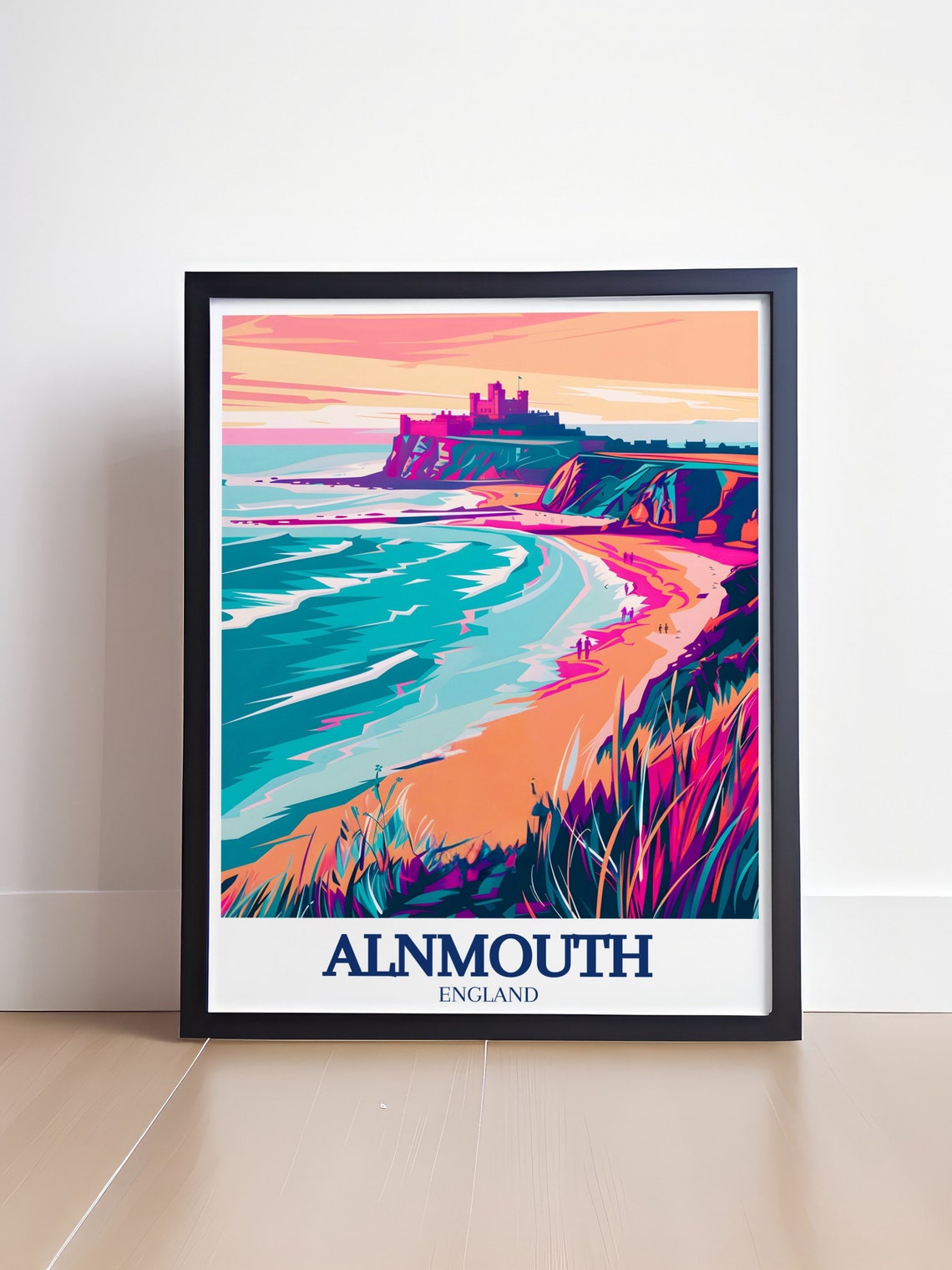 Alnmouth England Colorful Beach Castle Pop Art Travel Poster - Image 4