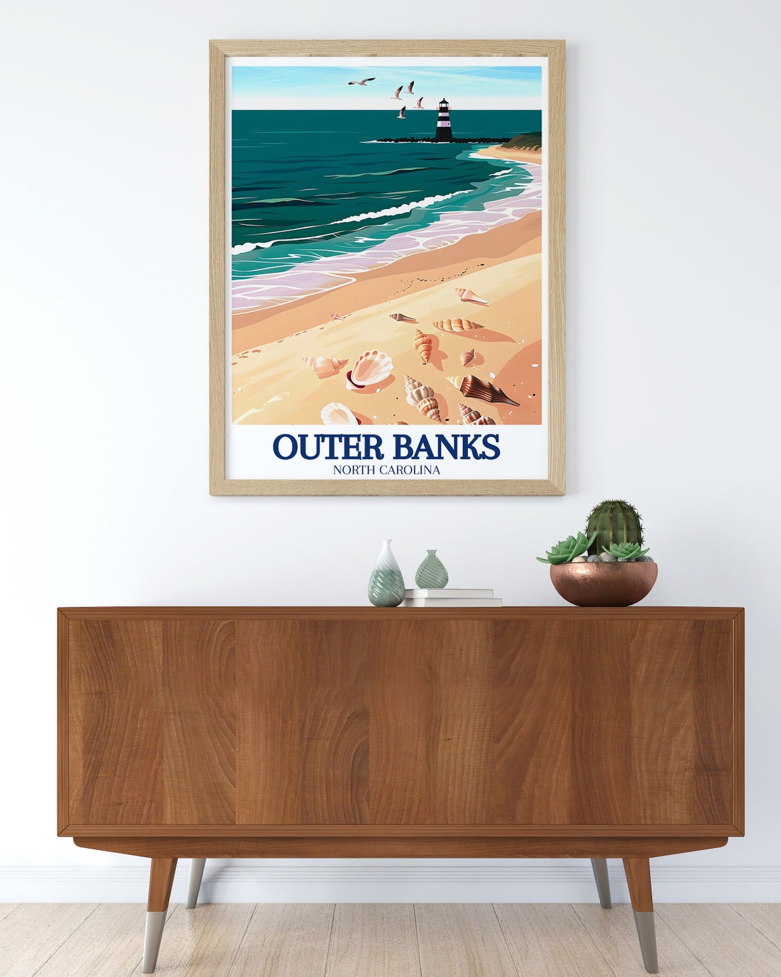 Outer Banks North Carolina Seashell Beach Lighthouse View Poster - Image 2