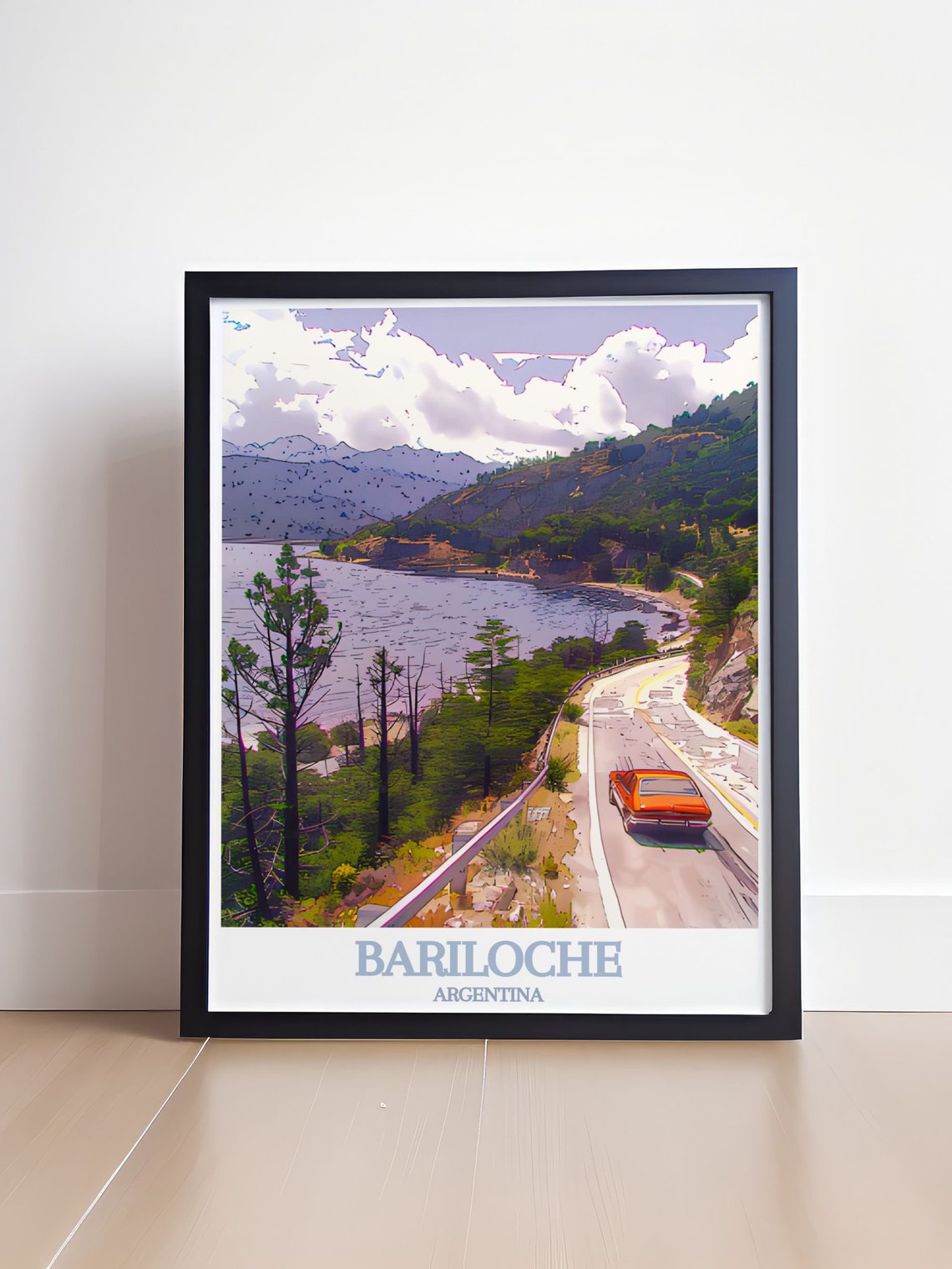 Bariloche Argentina Scenic Lakeside Road Vintage Car Drive Poster - Image 4