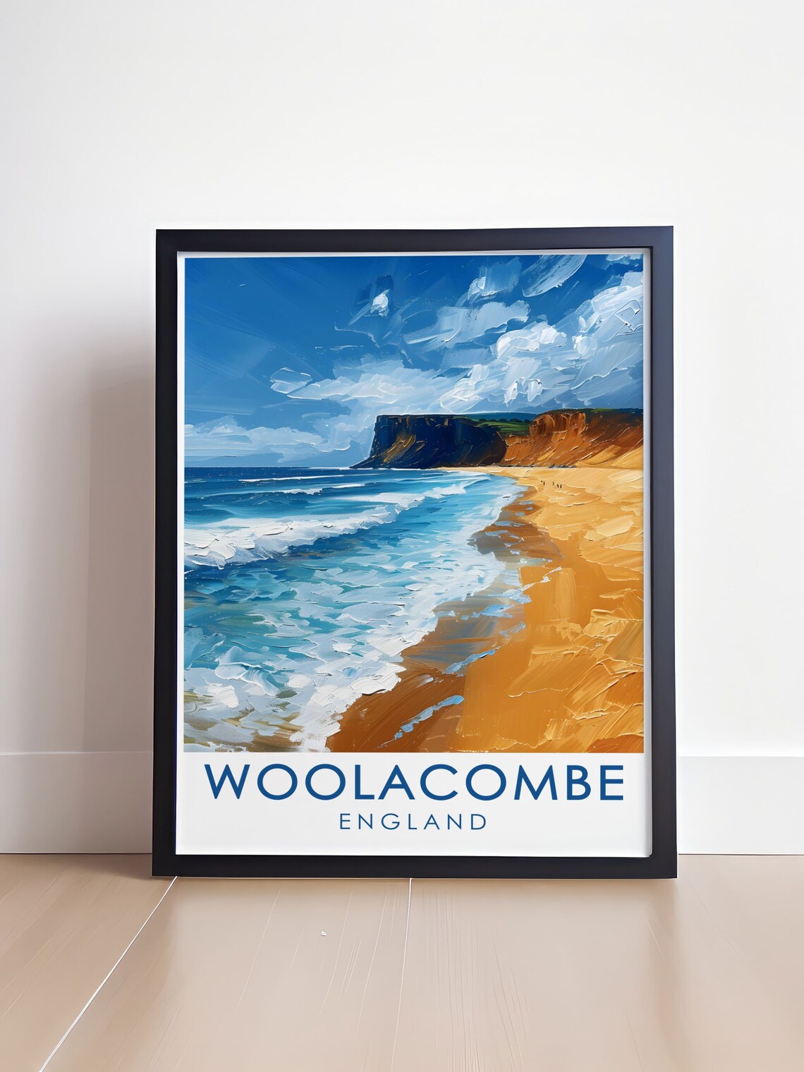 Woolacombe Golden Beach Cliffs Impasto Oil Painting Travel Poster - Image 4