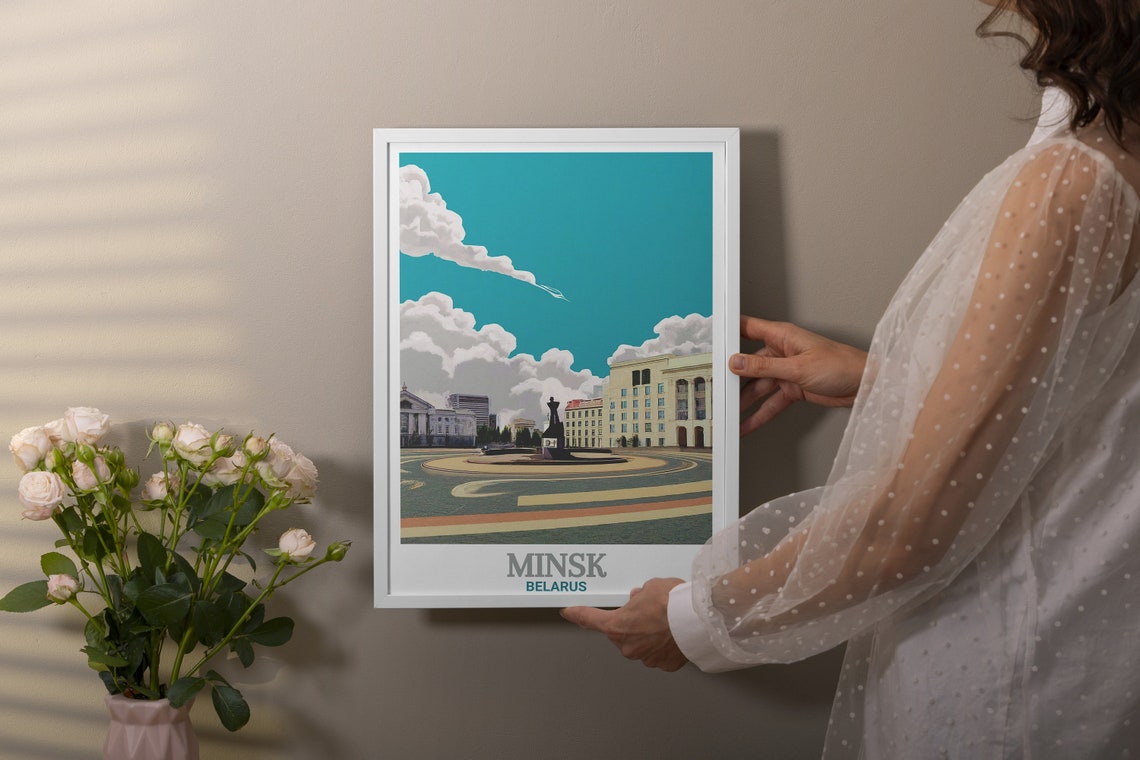 Minsk Belarus Independence Square Roundabout Monument Travel Poster - Image 2