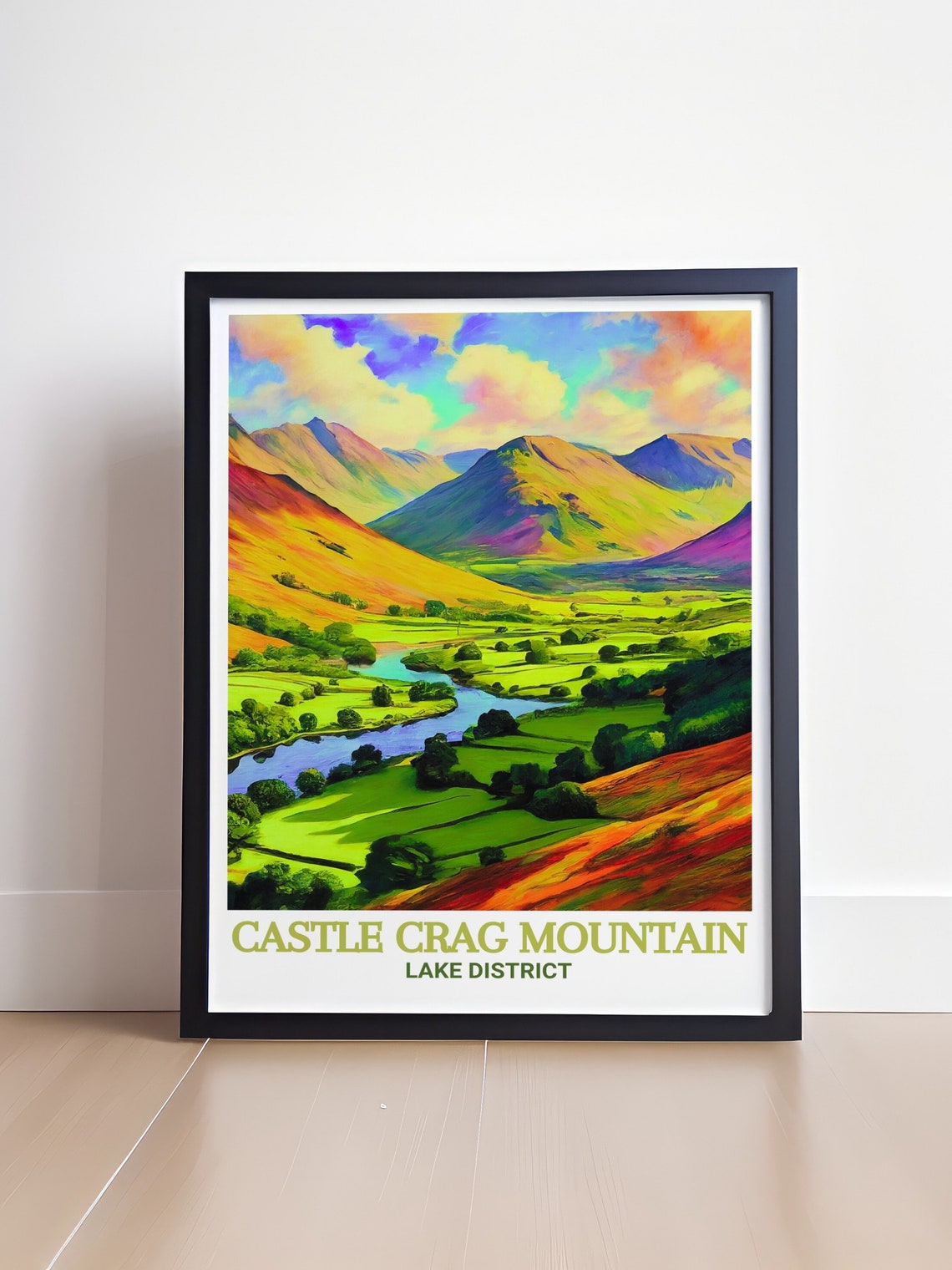 Castle Crag Mountain Borrowdale Valley Rolling Green Hills Poster - Image 4