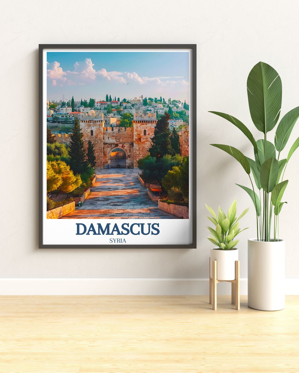 Damascus Syria Historic Stone Gate Poster with Cypress Trees - Image 2