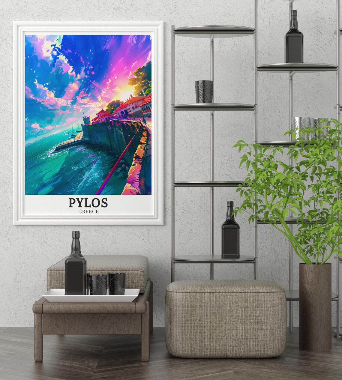 Pylos Greece Vivid Sunset Over Harbor Promenade Travel Poster - Image 2