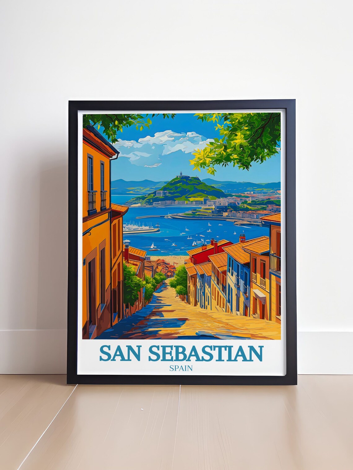 San Sebastian Old Town Street Leading To Marina Spain Travel Poster - Image 4