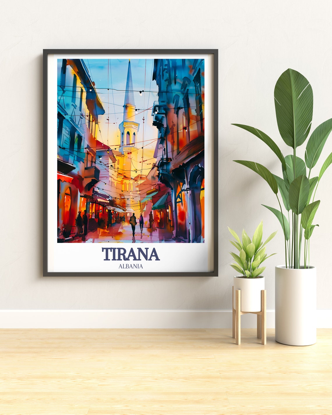Tirana Albania Old Bazaar Mosque Street Vintage Travel Poster - Image 3