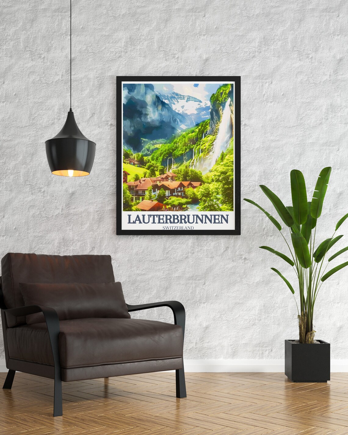 Lauterbrunnen Staubbach Falls Village Valley Summer Scene Poster - Image 3
