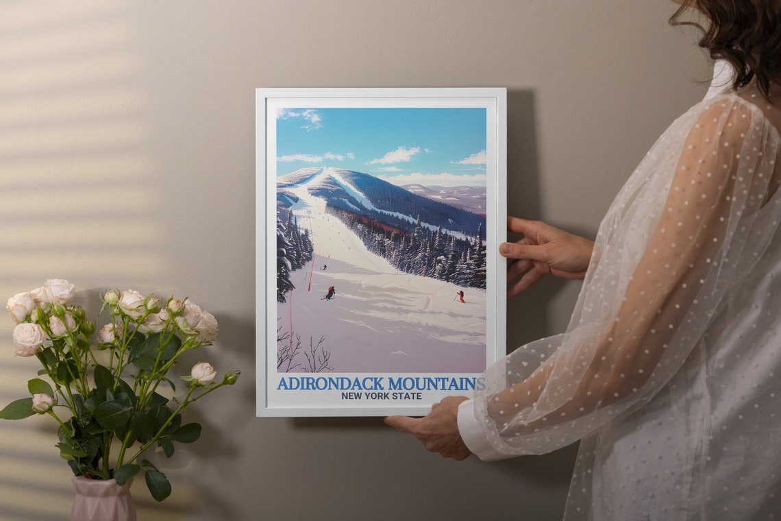 Adirondack Mountains Ski Slope Winter Action Travel Art Poster - Image 2
