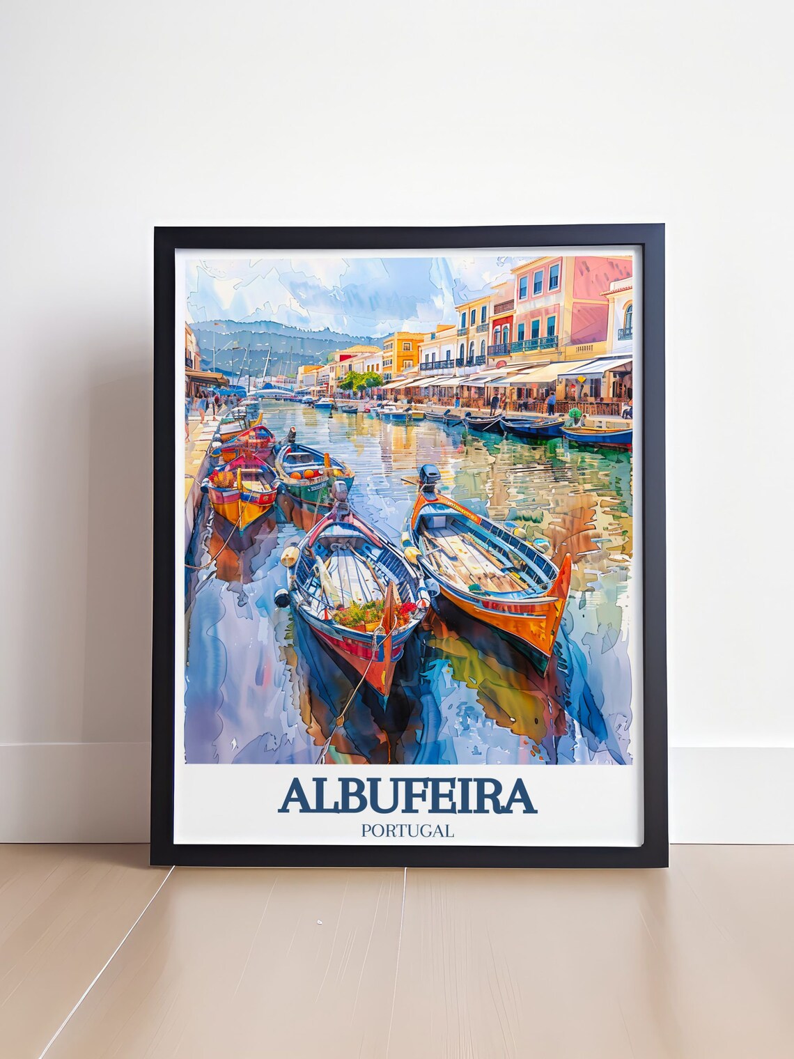 Albufeira Marina Colorful Fishing Boats Watercolor Travel Poster - Image 4