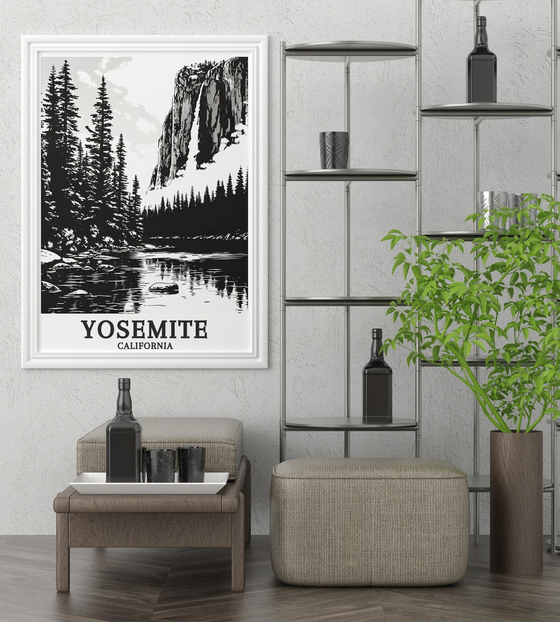 Yosemite El Capitan Monochrome Pine Forest California Poster - Image 3
