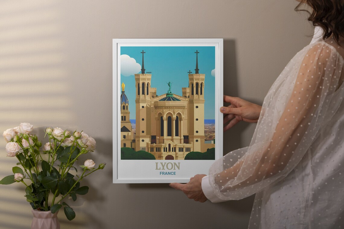 Lyon Basilica of Notre-Dame de Fourviere France Landmark Travel Poster - Image 2