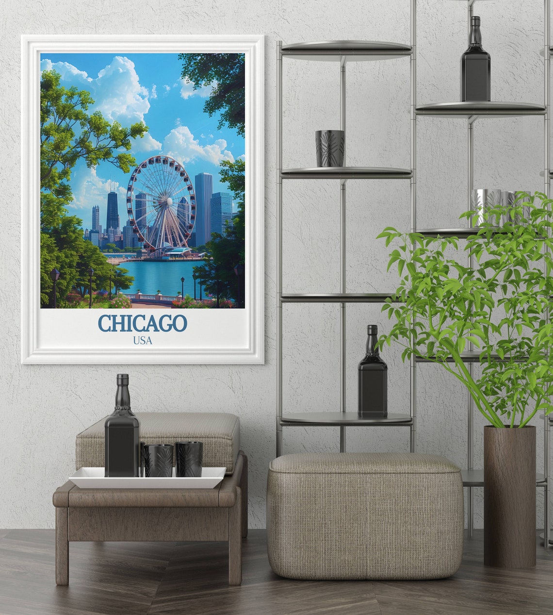 Chicago Navy Pier Centennial Wheel Lakefront USA Travel Poster - Image 2