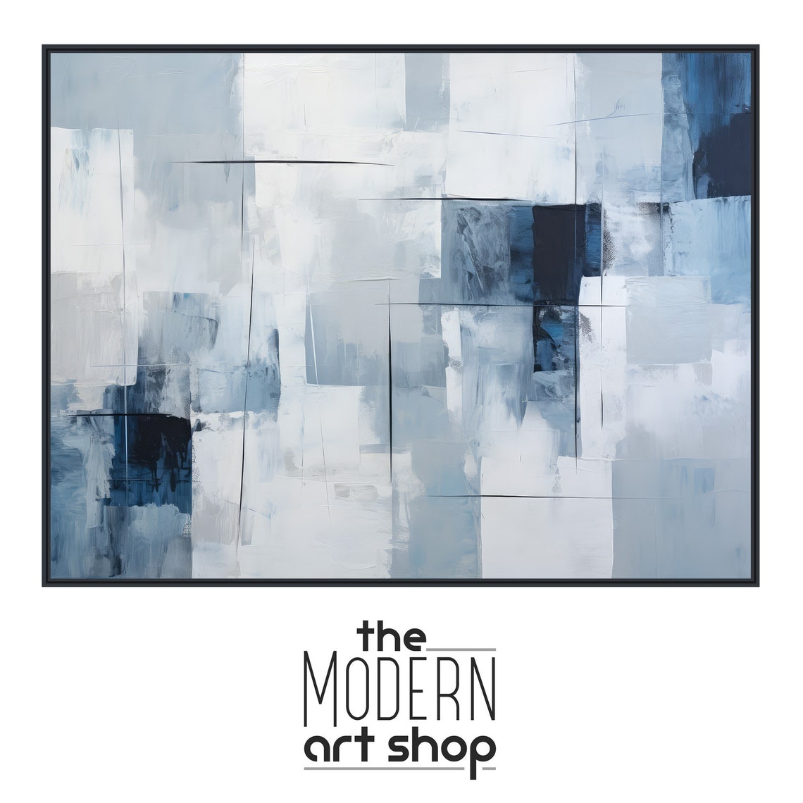 Large Abstract Wall Art Framed Print Modern Abstract Painting Extra Large Light Blue Dark Blue Artwork Cloudy Day - Image 4