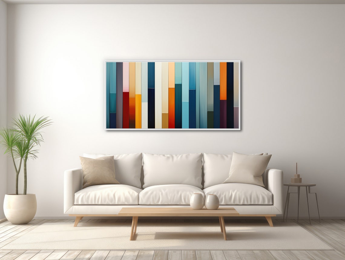 Panoramic Colorful Vertical Stripe Bars Retro Abstract Wall Art - Image 3
