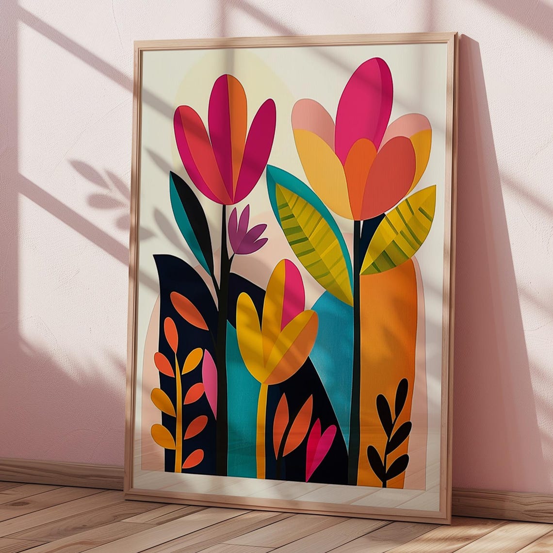 Bold Abstract Floral Art Print Colorful Botanical Wall Decor Modern Boho Flower Mid Century - Image 3