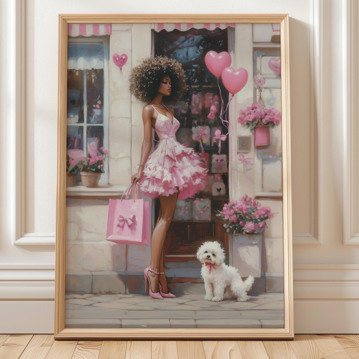 Afro Black Girl Coquette Art Print, Girly Glam