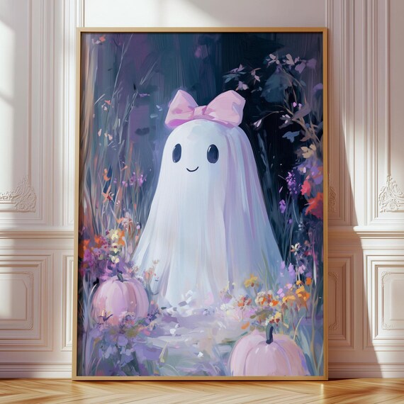Coquette With Pink Bow Wall Art Cute Pumpkin Flowers Garden Pastel Halloween Floral Girly Poster Print